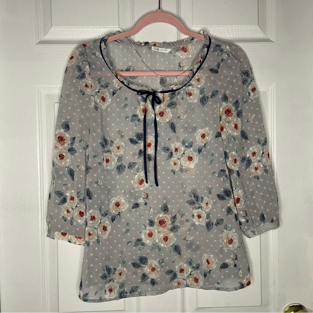 ⭐️(S) Lauren Conrad blue floral blouse